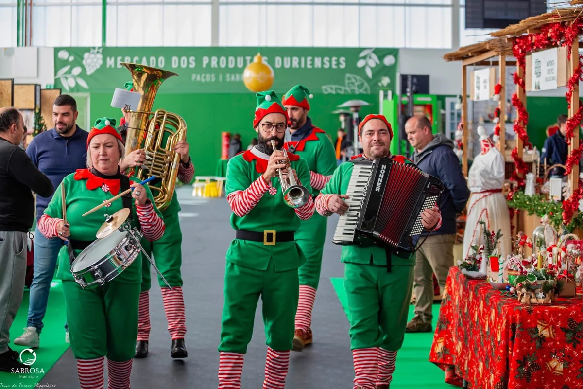 Os Swing a Song com trajes de duendes numa atuação de Natal